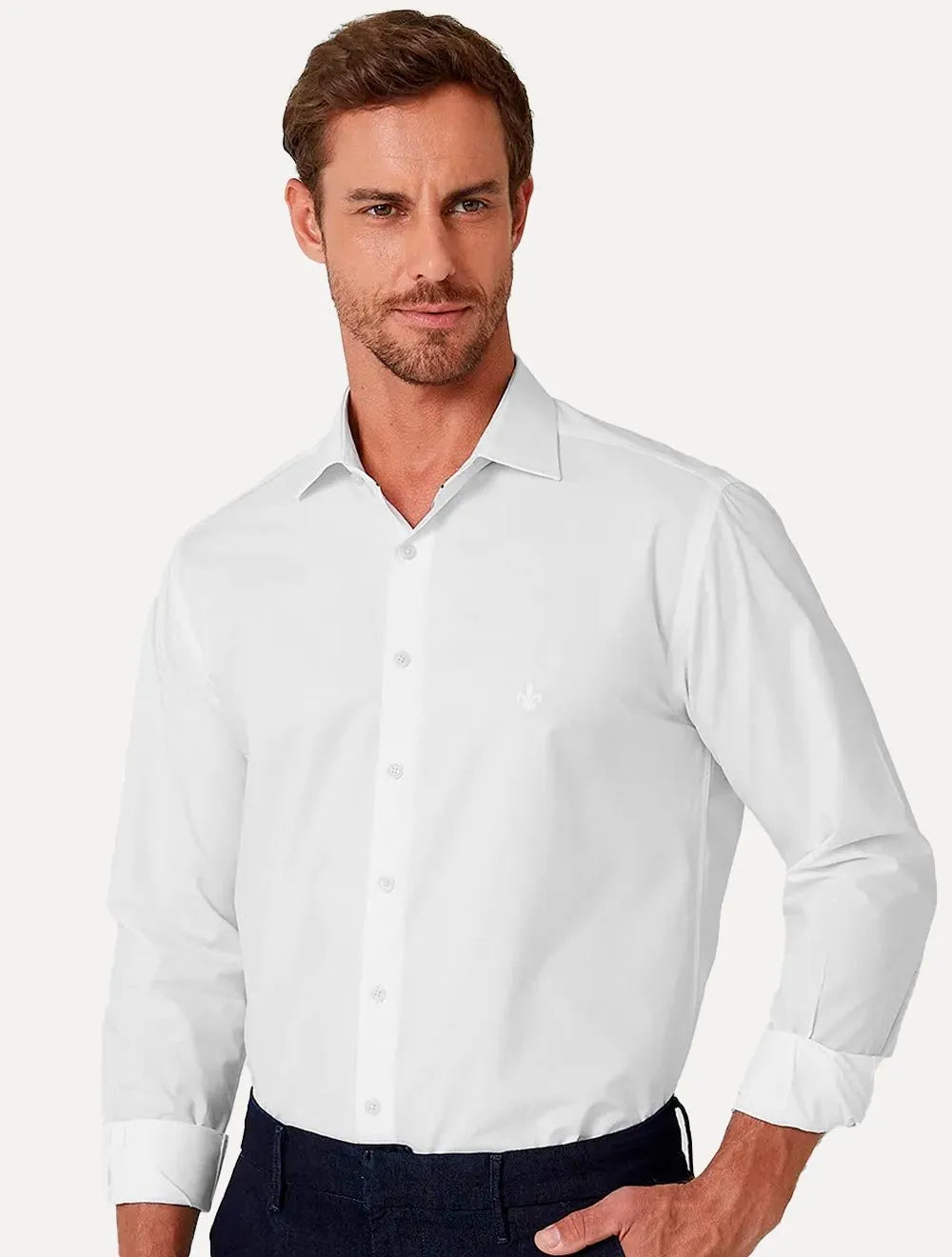 Camisa Dudalina Masculina Slim Superfine Cotton Light Logo Lisa Branca