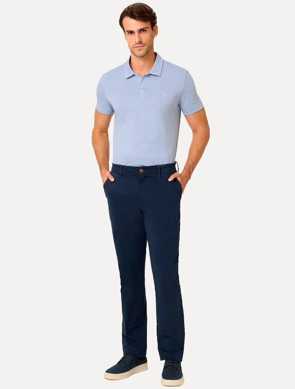 Polo Dudalina Masculina Malha Cotton Linho Azul Escuro
