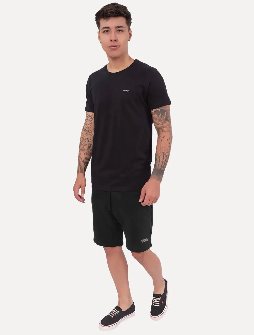 Bermuda Calvin Klein Jeans Moletom CK Silk Barra Rect Preta