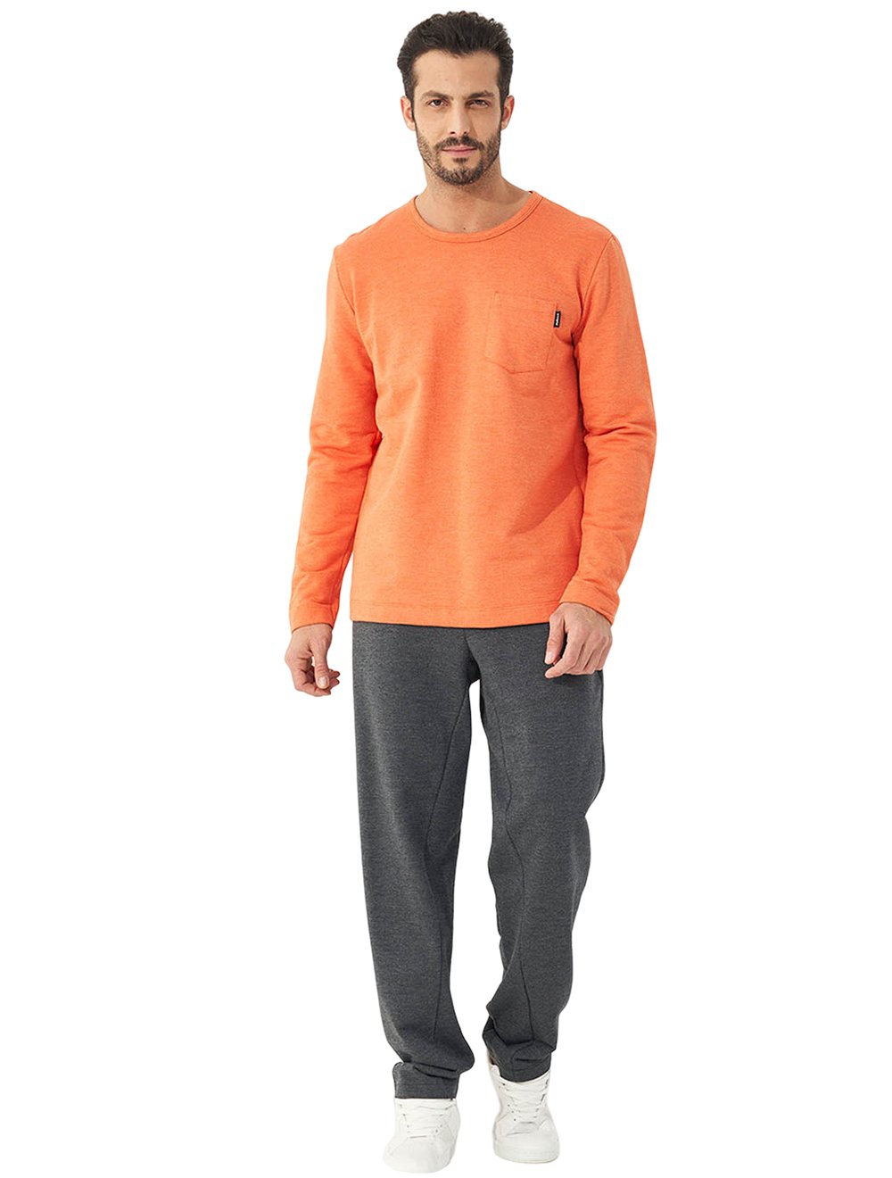 Moletom Colcci Masculino Crewneck Pocket Tag Laranja Mescla
