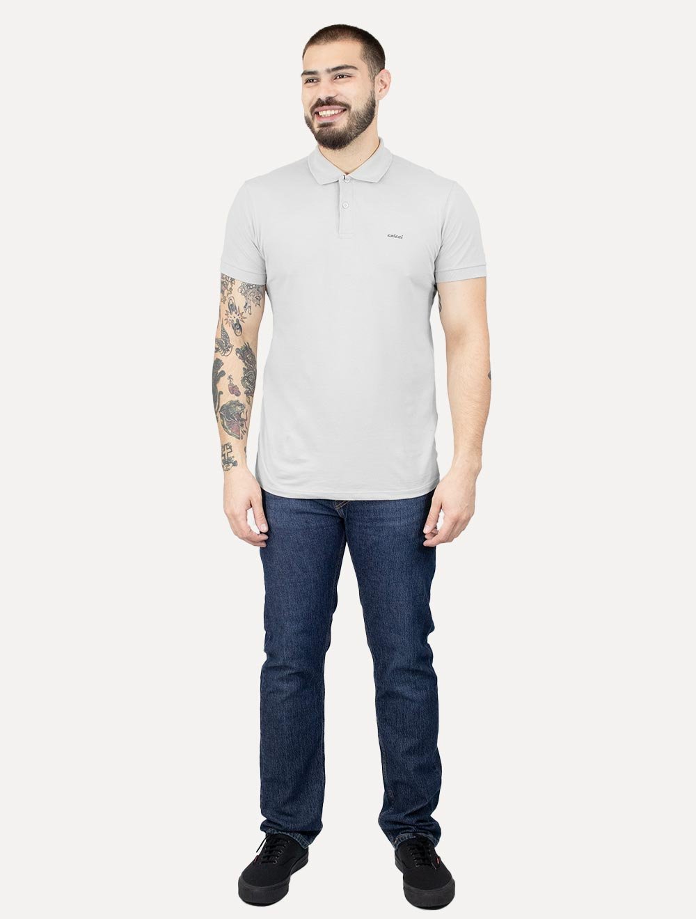 Polo Colcci Masculina Piquet Gray Simple Logo Cinza