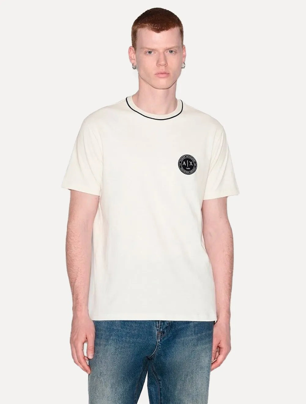 Camiseta Armani Exchange Masculina Regular Fit Patch Shield Logo Off-White