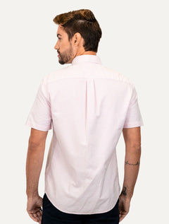 Camisa Tommy Hilfiger Masculina Manga Curta Regular Oxford Stripes Rosa Mescla