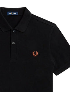 Polo Fred Perry Masculina Regular Piquet Plain Brown Logo Preta