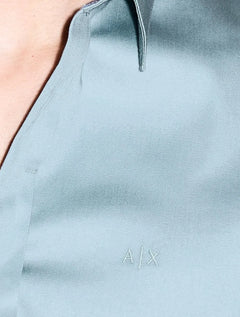 Camisa Armani Exchange Masculina Cotton Slim Fit Mono Logo Azul Índigo