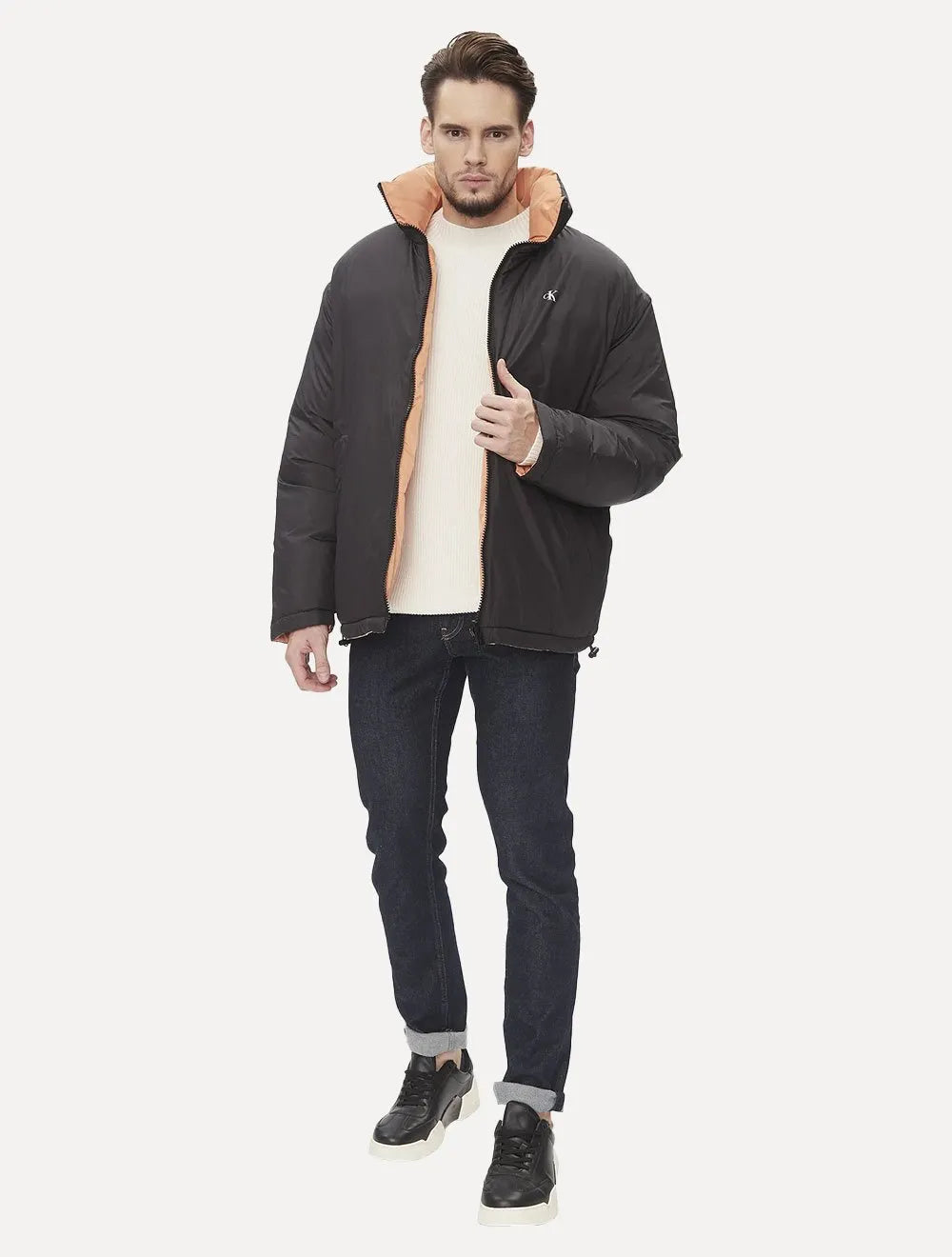 Jaqueta Calvin Klein Jeans Dupla Face Puffer Reversible 90's Laranja/Preta