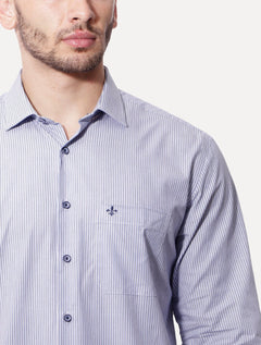 Camisa Dudalina Masculina Comfort Listrada Azul Médio