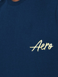 Suéter Aeropostale Masculino Tricot Aero Cursive Azul Marinho Mescla