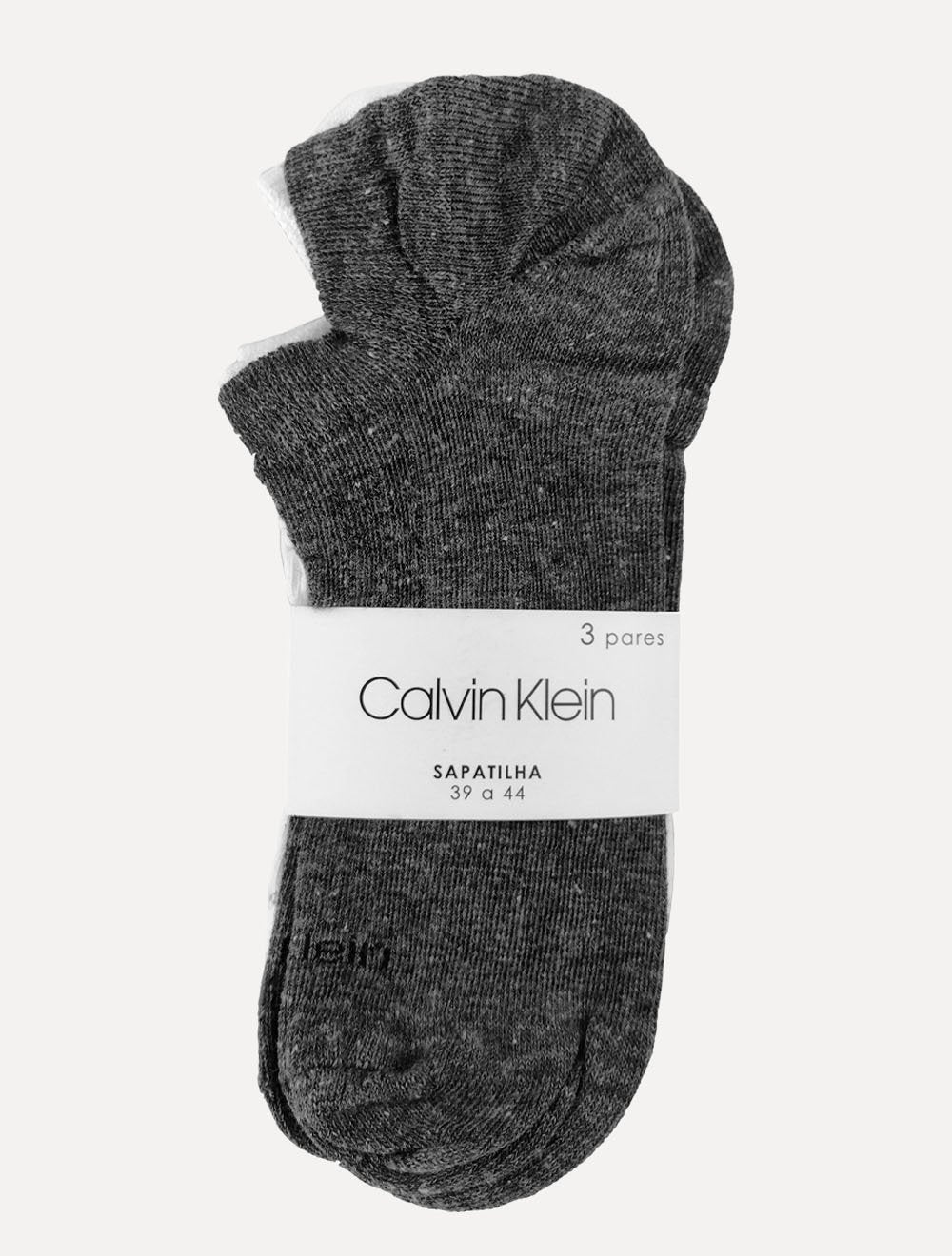Meia Calvin Klein Invisível Preta/Branca/Grafite Kit 3 Pares