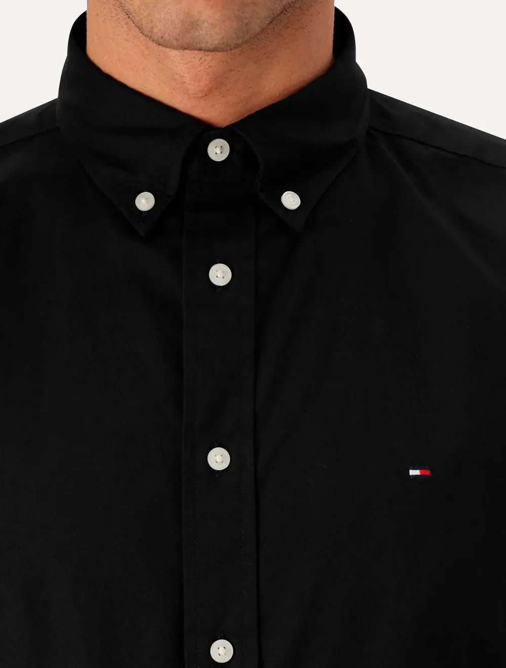 Camisa Tommy Hilfiger Masculina Regular Core Flex Poplin Preta