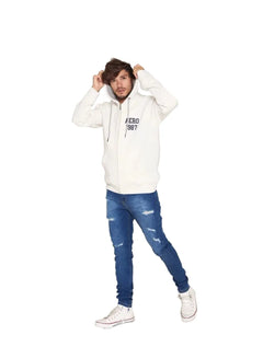 Moletom Aeropostale Masculino Canguru Full-Zip Aero Back Off-White