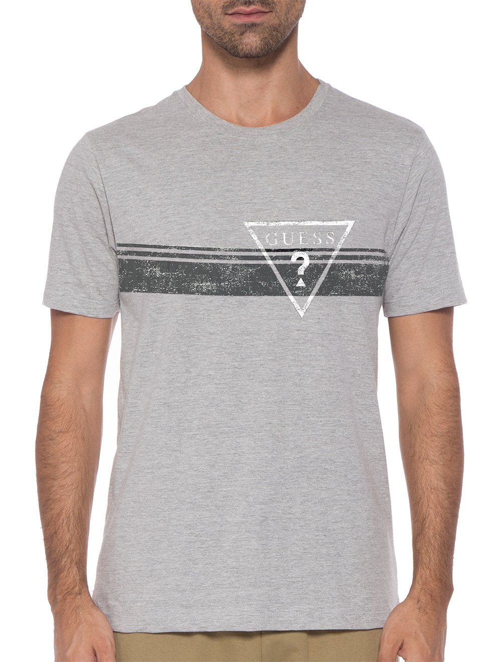 Camiseta Guess Masculina Grunge Sash Logo Cinza Mescla