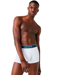 Cueca Lacoste Trunk Boxer Lettered Waist Branca Pack 3UN