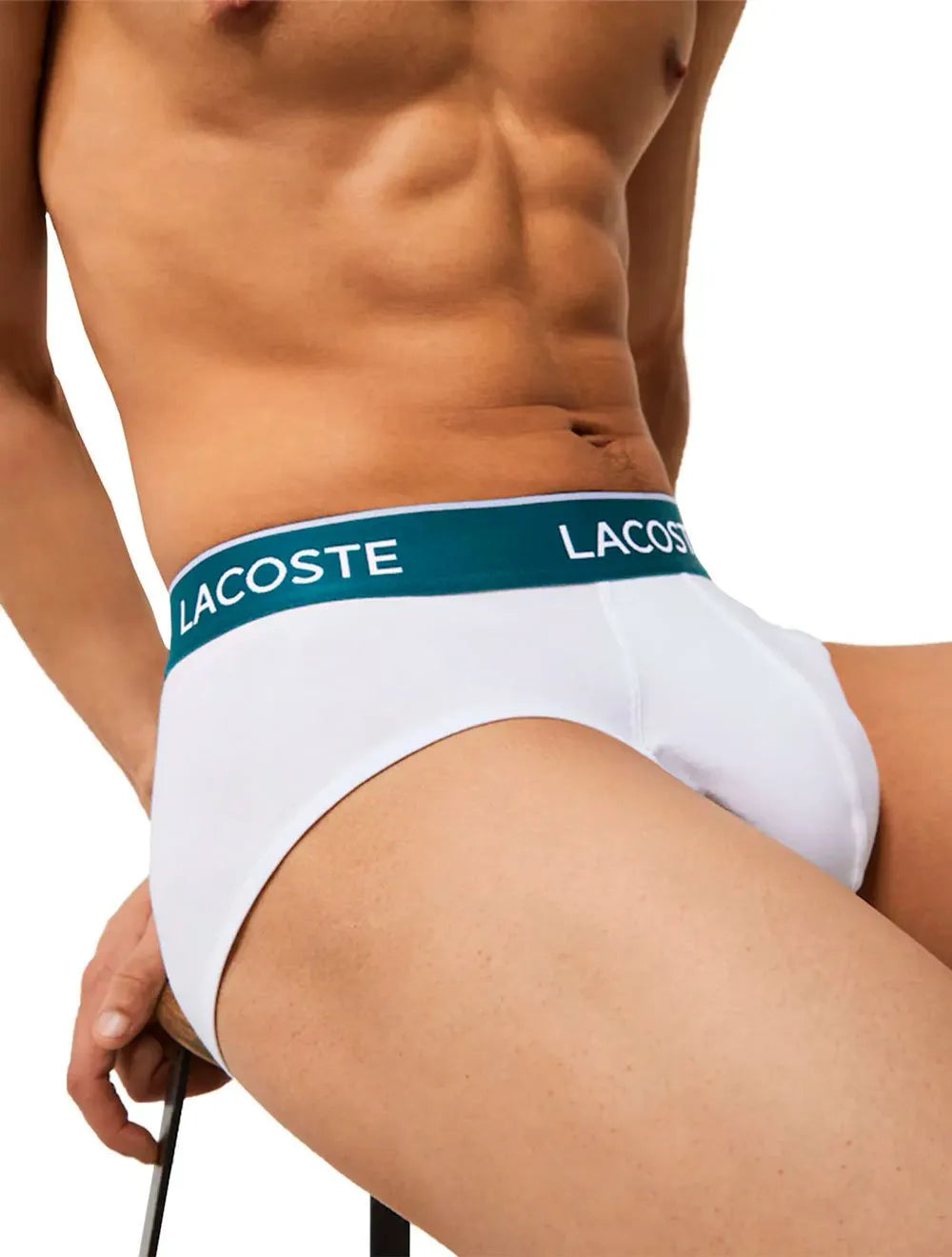 Cueca Lacoste Brief Slip Lettered Waist Branca Pack 3UN