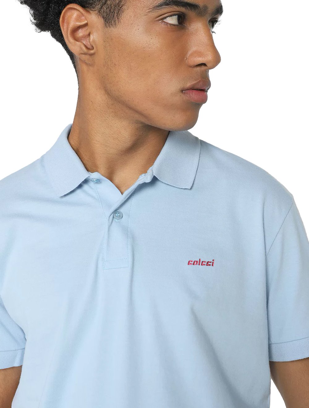 Polo Colcci Masculina Piquet Pink Logo Azul Claro