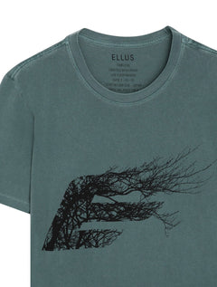 Camiseta Ellus Masculina Washed Easa Branches Classic Verde Escuro