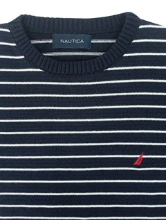 Blusa Nautica Masculina Tricot Sweater Cotton White Stripes Azul Marinho