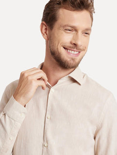 Camisa Aramis Masculina Slim Linho Algodão Areia Mescla