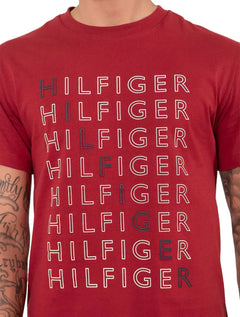 Camiseta Tommy Hilfiger Masculina Logo Repeat Tee Vermelha