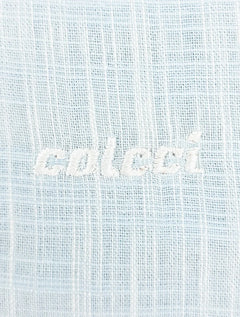 Camisa Colcci Masculina Manga Curta Relax Logo Azul Claro Off-White Mescla