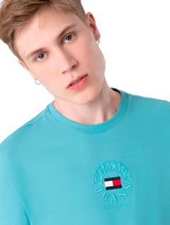 Camiseta Tommy Jeans Masculina Timeless Circle Badge Azul Turquesa