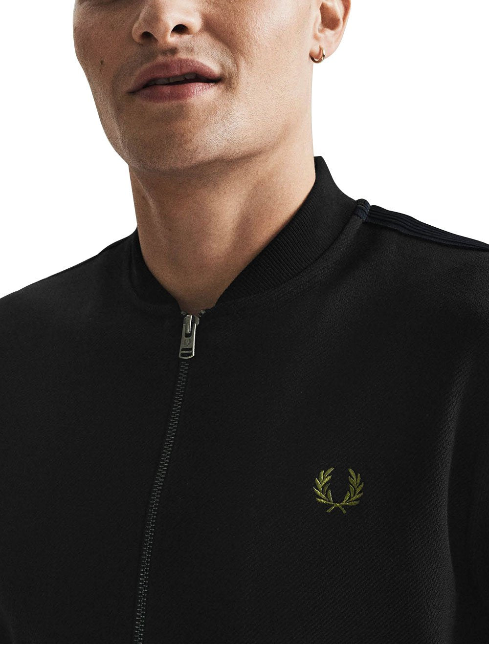Jaqueta Fred Perry Masculina Knitted Tape Track Preta