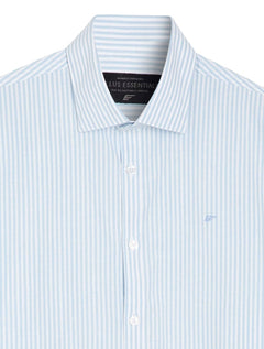 Camisa Ellus Masculina Tricoline LY Slim Midi Stripe Button Down Branco Azul Claro