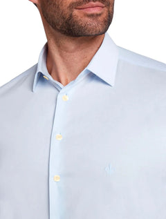 Camisa Dudalina Masculina Slim Tricoline Stretch Lisa Azul Claro