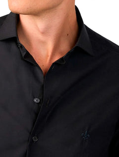 Camisa Dudalina Masculina Slim Tricoline Lisa Stretch Preta