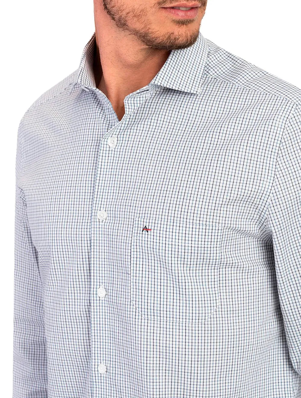 Camisa Aramis Regular Tricoline Micro Xadrez Branca/Azul