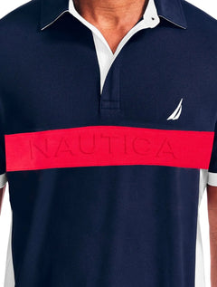 Polo Nautica Masculina Piquet Shadow Logo Sash Azul Marinho