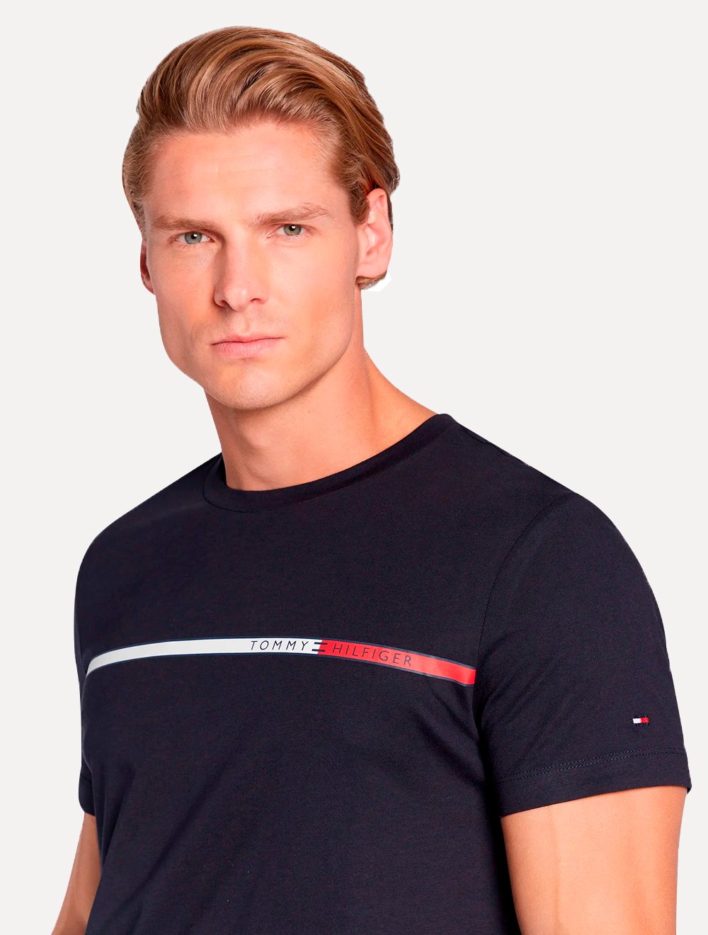 Camiseta Tommy Hilfiger Masculina Two Tone Chest Stripe Azul Marinho