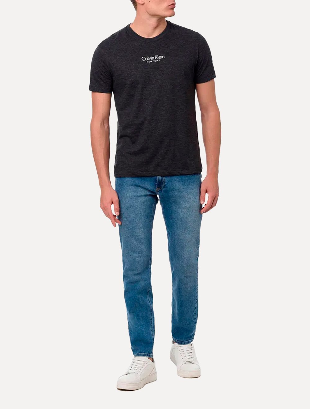 Camiseta Calvin Klein Masculina Flame CK New York Chumbo Mescla