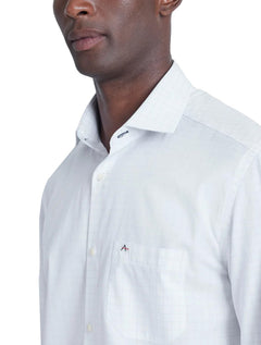 Camisa Aramis Masculina Regular Tricoline Xadrez Azul/Branca