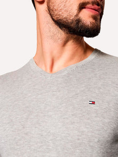 Suéter Tommy Hilfiger Masculino Signature V-Neck Cinza Mescla
