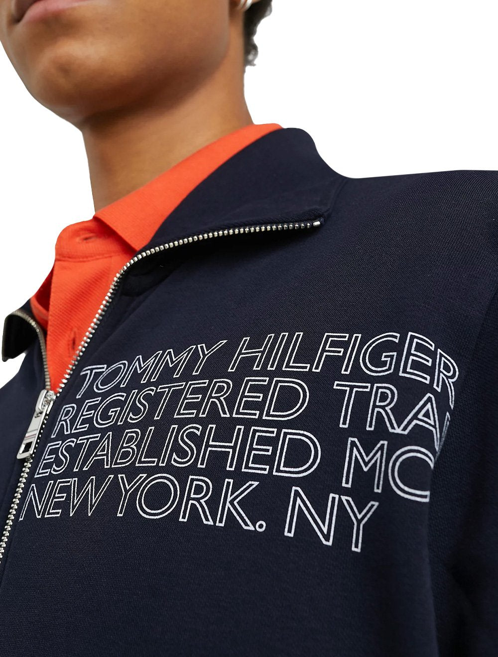 Moletom Tommy Hilfiger Masculina Badged Graphic Zip Through Azul Marinho