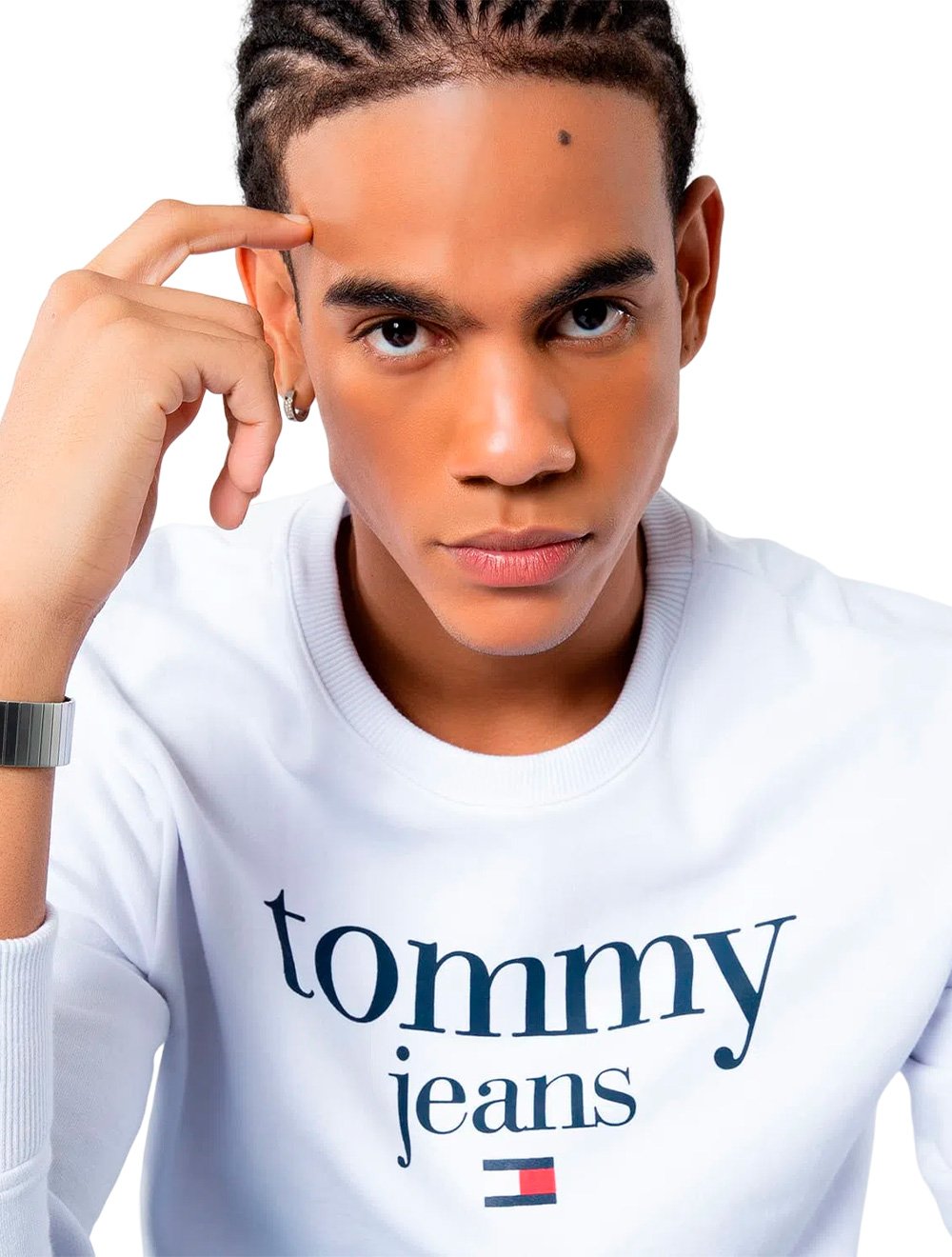Moletom Tommy Jeans Masculino Regular Crewneck Modern Corp Logo Branco