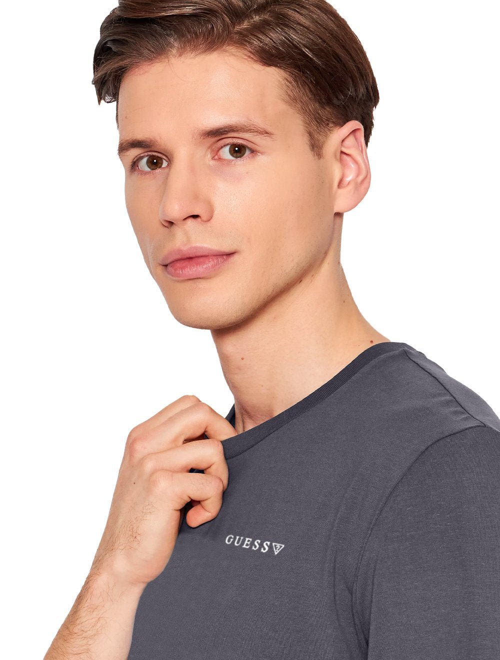 Camiseta Guess Masculina Light Small Silk Logo Cinza Médio