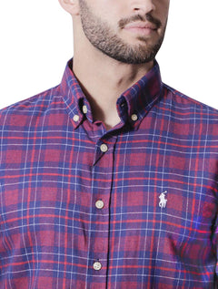 Camisa Ralph Lauren Masculina Custom Fit Flannel Xadrez Gordon Vermelho/Marinho