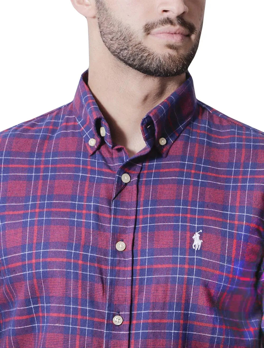 Camisa Ralph Lauren Masculina Custom Fit Flannel Xadrez Gordon Vermelho/Marinho