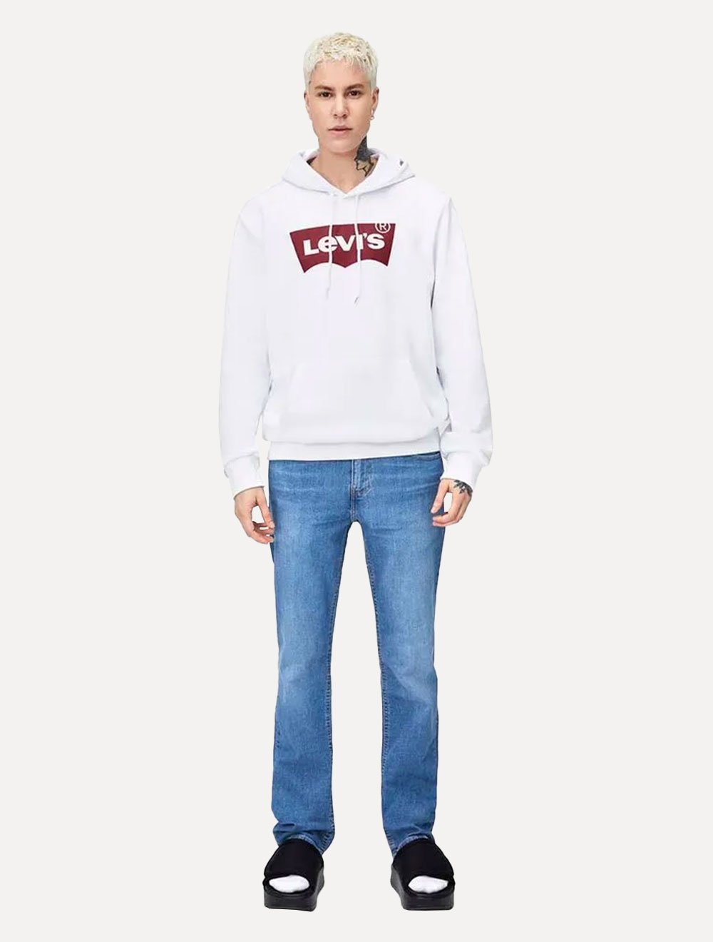Moletom Levis Masculino Canguru Batwing Com Capuz Branco