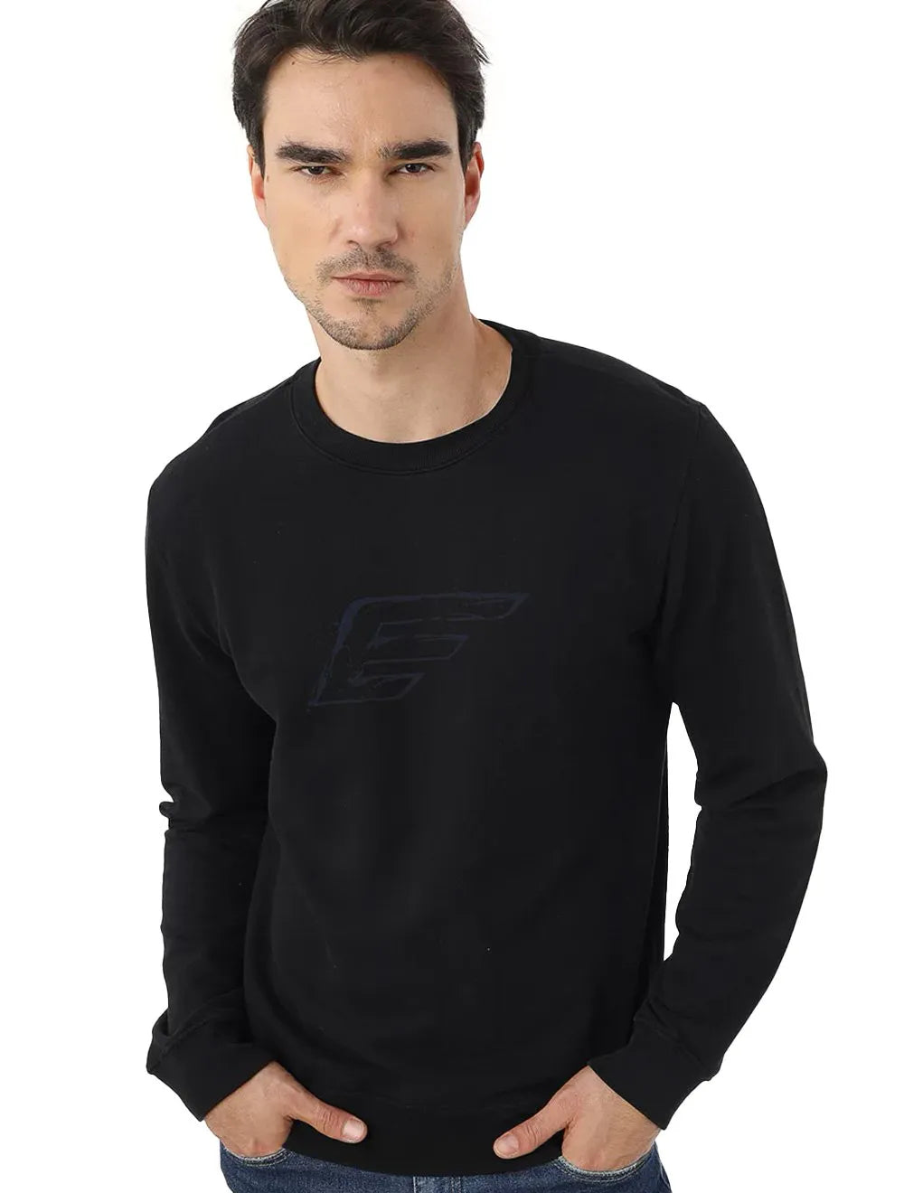 Moletom Ellus Masculino Crewneck Maxi Blu Logo Preto
