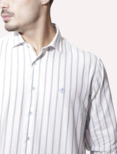 Camisa Dudalina Masculina Comfort Listrada Azul/Branca