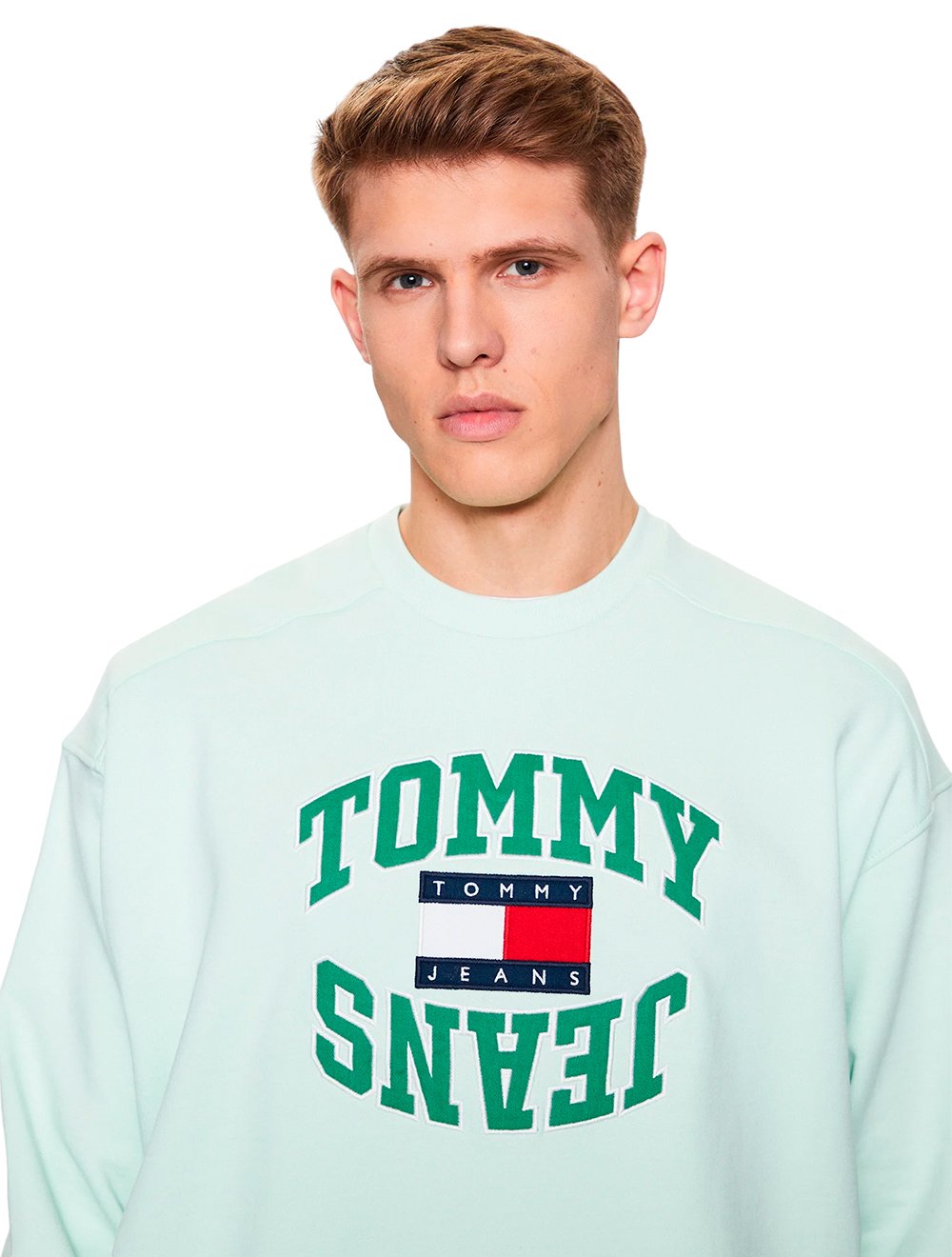 Moletom Tommy Jeans Masculino Crewneck Boxy Arched Logo Verde Claro