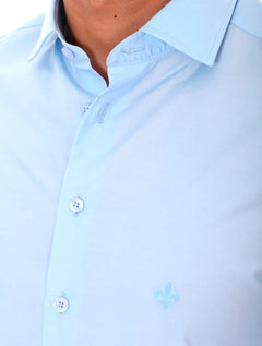 Camisa Dudalina Masculina Slim Tricoline Lisa Azul Médio