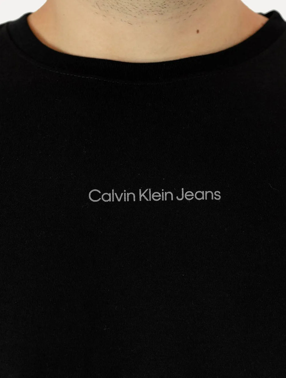 Camiseta Calvin Klein Jeans Masculina Manga Longa Institutional Grey Logo Preta