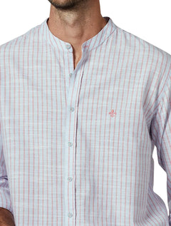 Camisa Dudalina Masculina Comfort Slub Cotton Listrada Rosa / Azul Claro