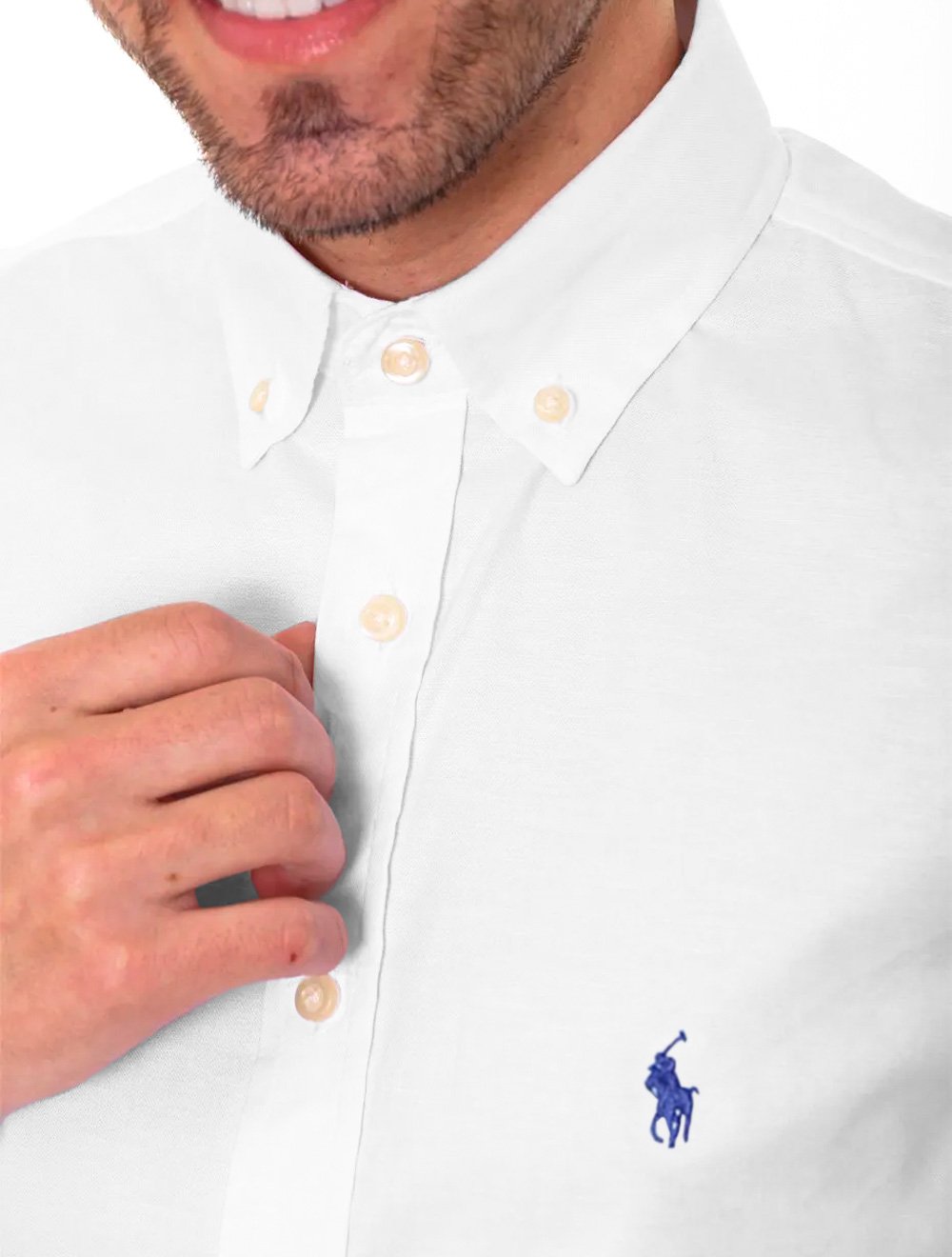 Camisa Ralph Lauren Masculina Slim Fit Stretch Oxford Branca