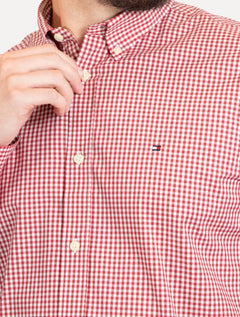 Camisa Tommy Hilfiger Masculina Xadrez Gingham Branca/Vermelha