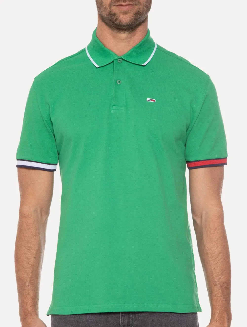 Polo Tommy Jeans Masculina Regular Piquet Flag Cuffs Verde